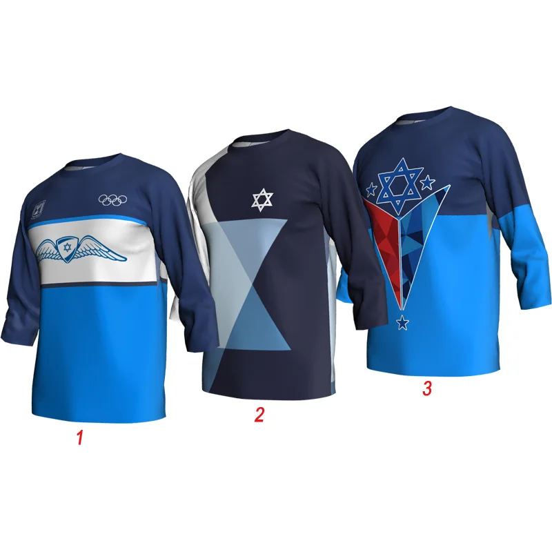 

Motocross Jersey Shirt, 3/4 Sleeve, Downhill Road Sport, Israel Bicycle Cycling Top Wear, Camping, Comfortable, Blue Clothing