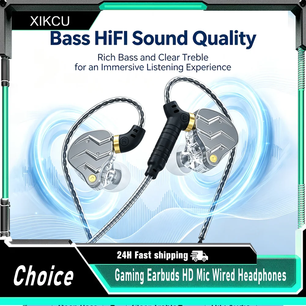 Gaming Earbuds HD Mic Wired Headphones Bass HiFi Wired Earphone Headphone Headset Earhook Auriculares Noise Reduction