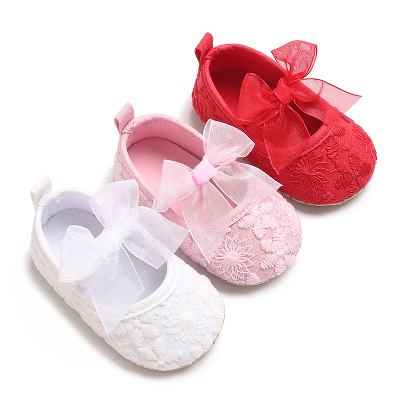 Spring and Autumn Baby Soft soled Shoes Baby Step Shoes with Dress Bow Princess Shoes Embroidered Lace Baby Shoes