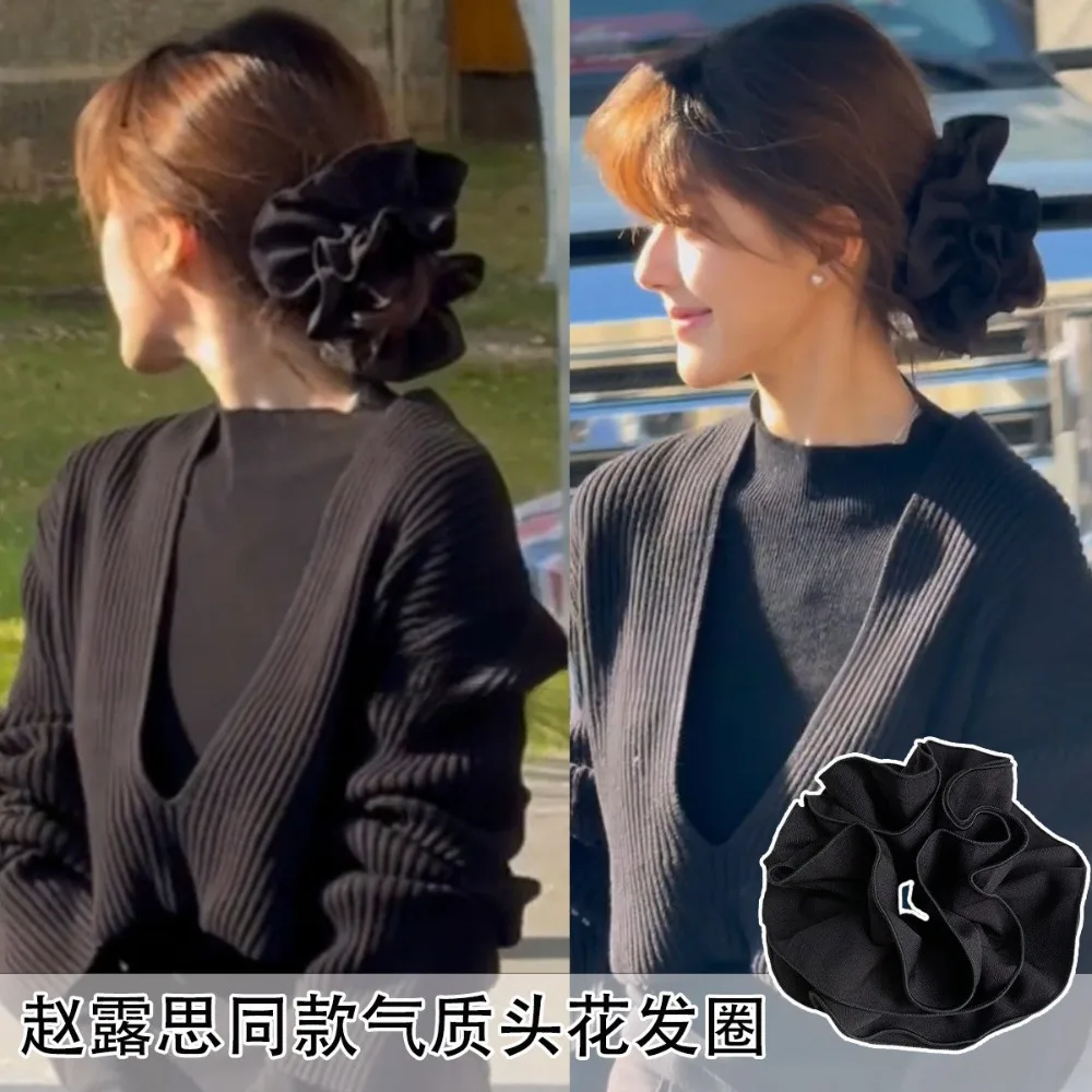 Fashion Extra Large Black Hair Donut Scrunchies for Women Girls Soft Big Gentle Ponytail Holder Autumn Winter Hair Accessory