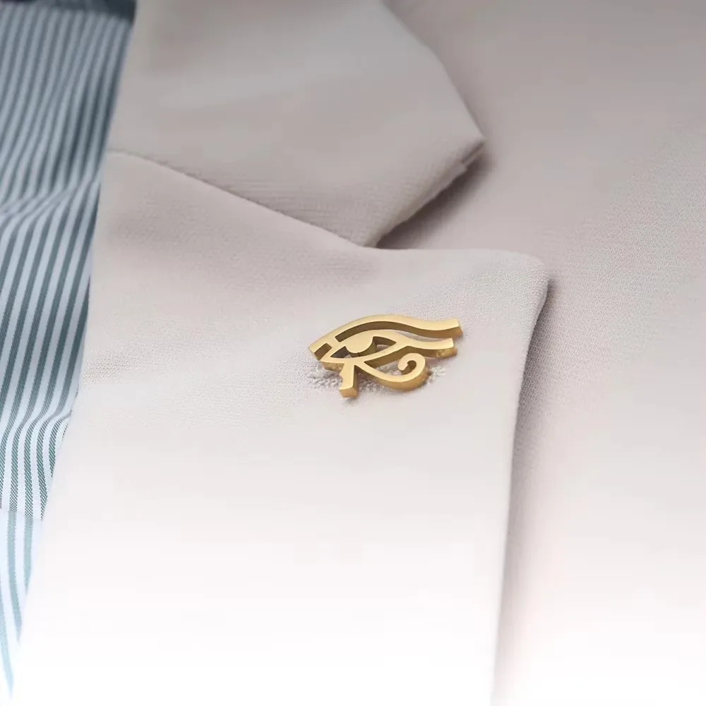 Punk Black Eye of Horus Ear Studs Stainless Steel Collar Badge Brooch for Women Men Decorative Suit Jacket Brooch Jewelry