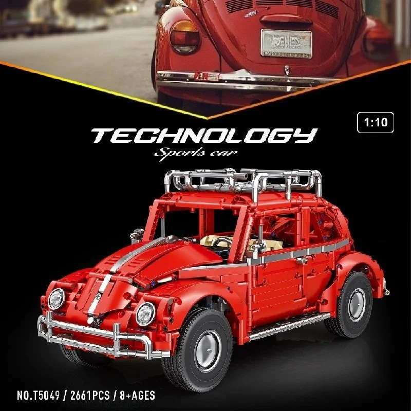

Technical 1:10 RC Retro Beetle Sports Car Building Blocks Bricks Assembling MOC T5049 Vehicle Model Kit Toys Boys Adults Gift