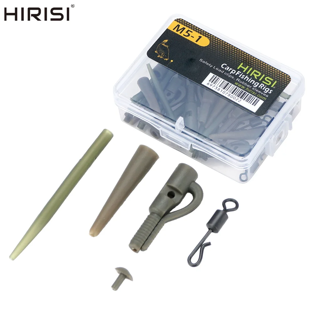 Hirisi 40 Stück Sicherheitsblei-Clips zum Karpfenangeln mit Anti-Tangle-Tail-Gummihülsen und Schnellwechselwirbeln für Angelgeräte