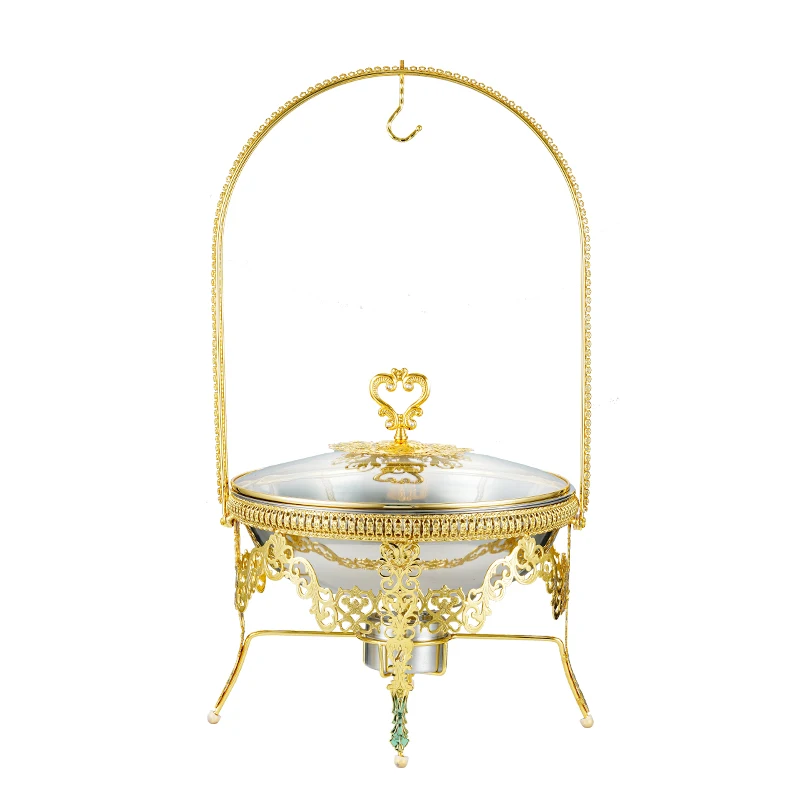 الذهبي الساخن وعاء بوفيه مجموعة فاخرة لفة الأعلى مطعم فندق هوت بوت جهاز تسخين الطعام بوفيه