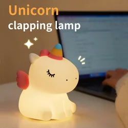 Unicorn Cute Silicone LED Night Light Kids Children Bedroom Sleep Pat Light USB Rechargeable Cartoon Animal Night Lamp For Gifts