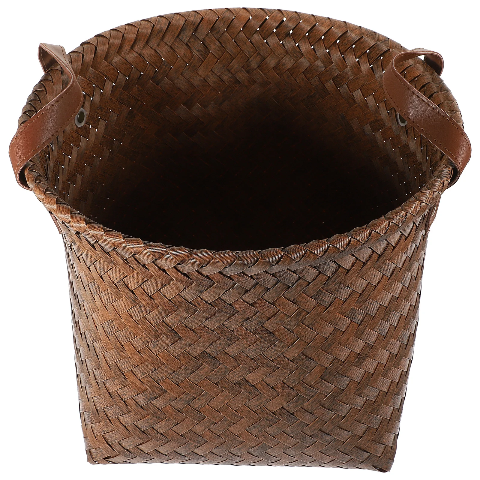 

Exquisite Handwoven Imitation Rattan Basket Strong Double Handle for Kitchen Desktop Storage Organizer Multipurpose Decor