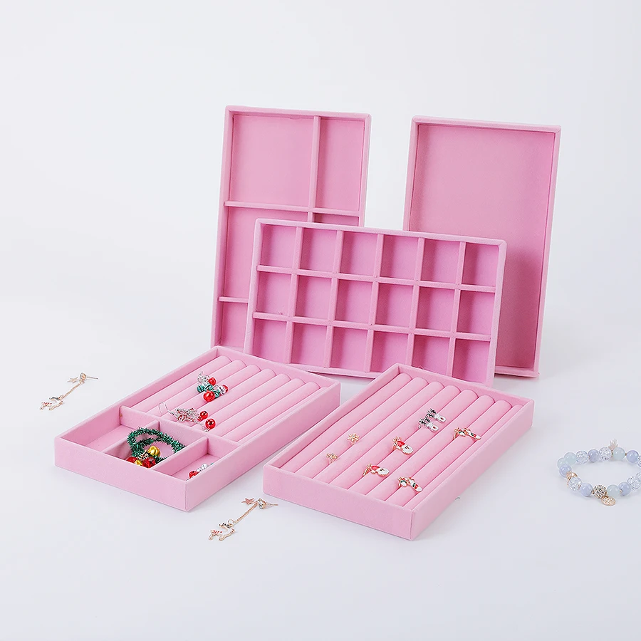 1PC, Flocking Jewelry Box Jewelry Tray, Color: Pink