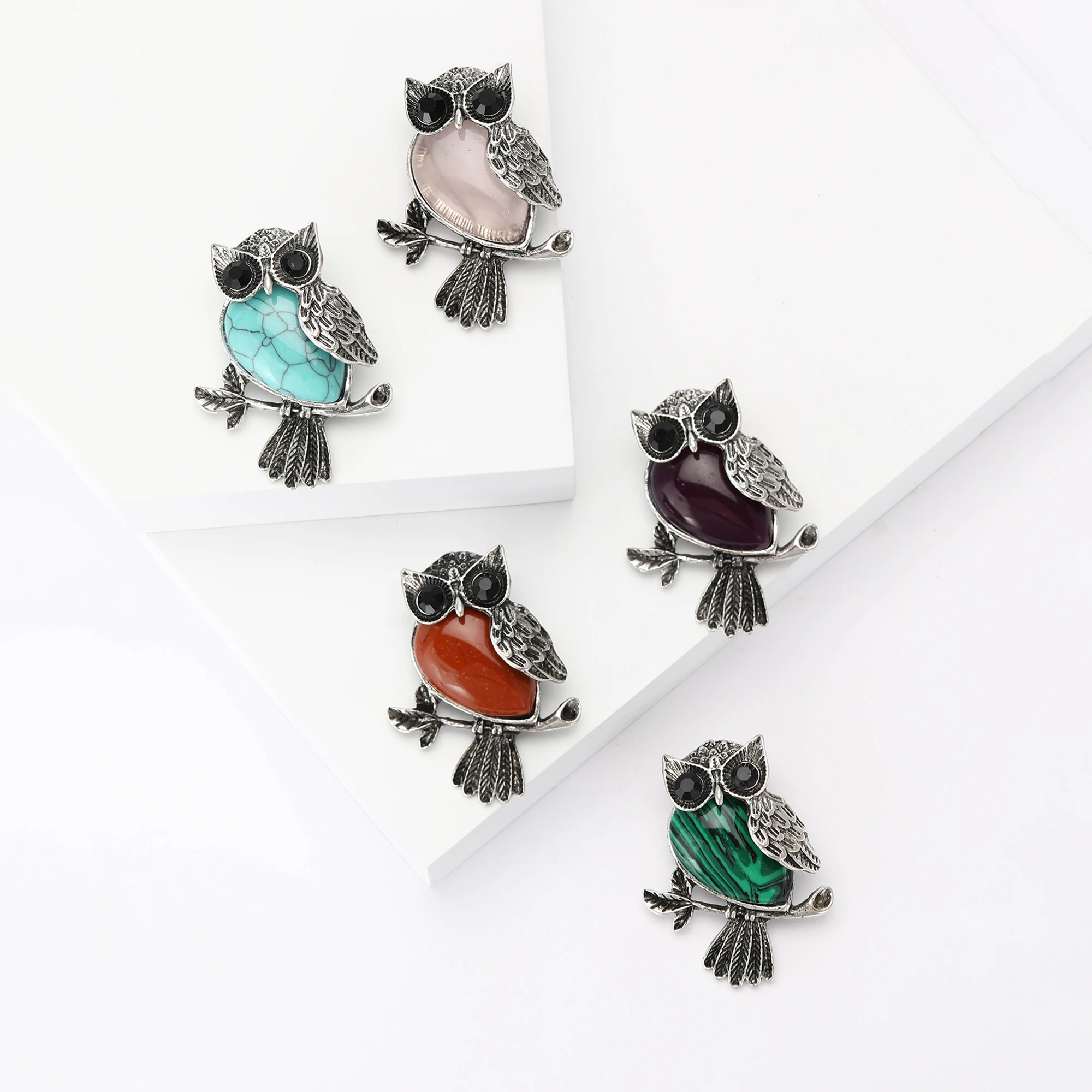 Vintage Turquoise Owl Brooches for Women Unisex Bird Pins 5-color Available Office Party Accessories Gifts