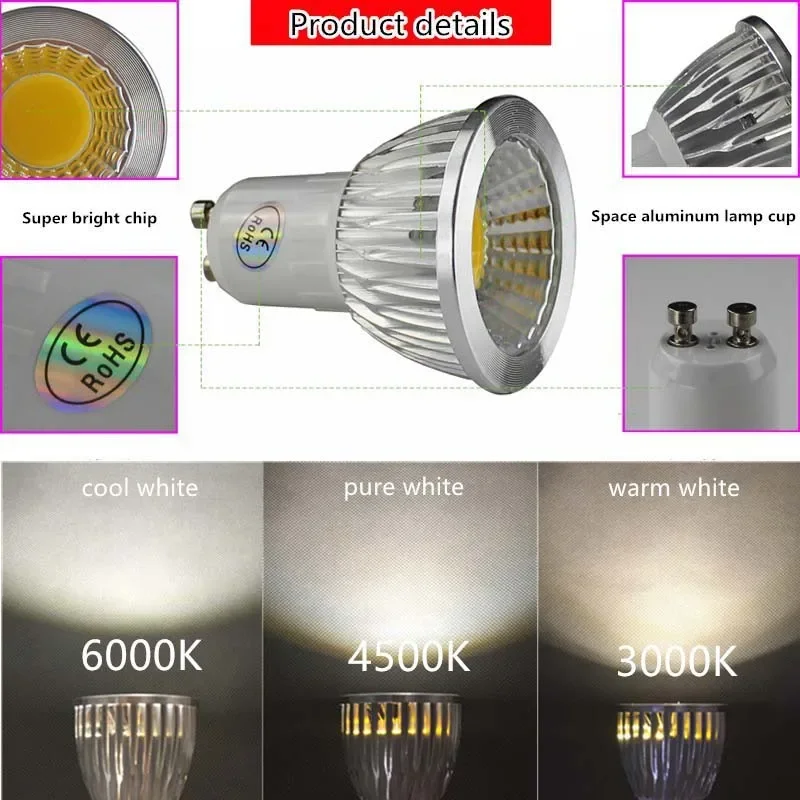 3PCS/Lot GU10 LED Bulb Spotlight Super Bright AC86-265V COB LED Chips 3W 5W 7W 10W