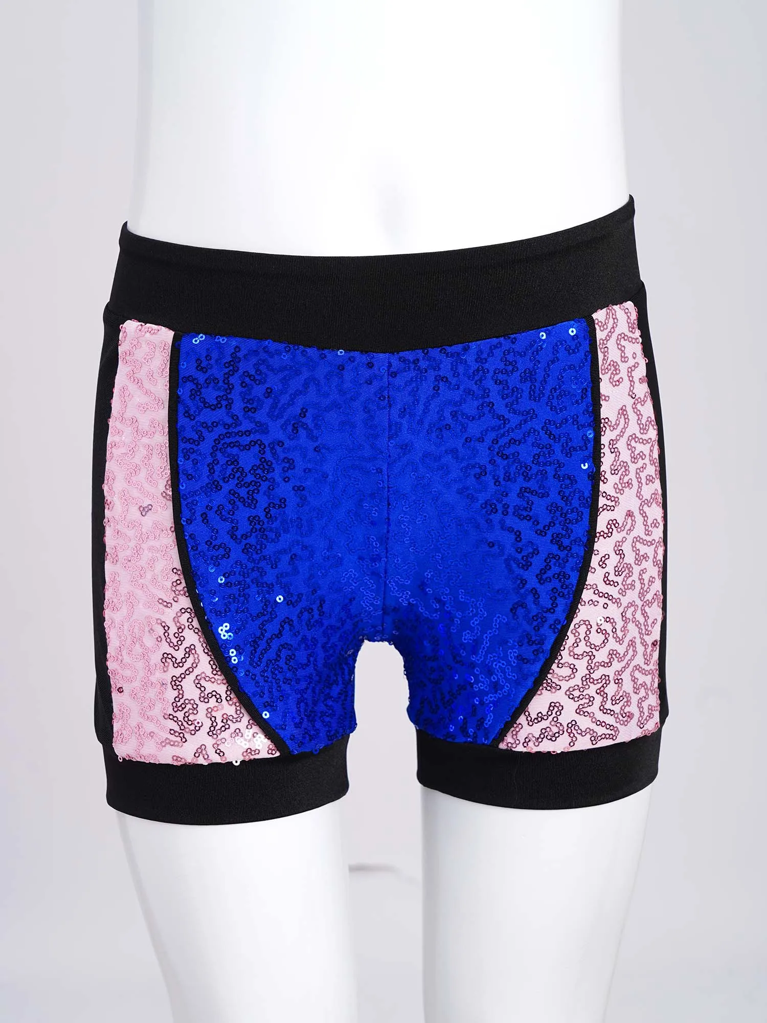 Teenager Mädchen Pailletten Jazz Latin Ballett Tanzkostüm Farbblock Patchwork Crop Top + Jazz Shorts für Karneval Halloween Performance