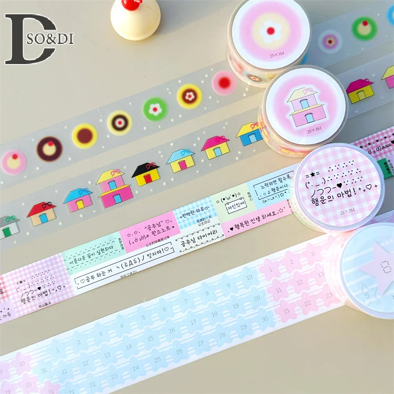 Kawaii Ins Numbers Letters Tape Stars Numbers Houses Flowers Decorative Adhesive Material Sticker Cute Cartoon School Stationery