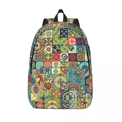 Tile Vintage Moroccan Style Backpack for Men Women Cool Student Work Daypack Mandala Art Mexican Tile Laptop Shoulder Bag Sports