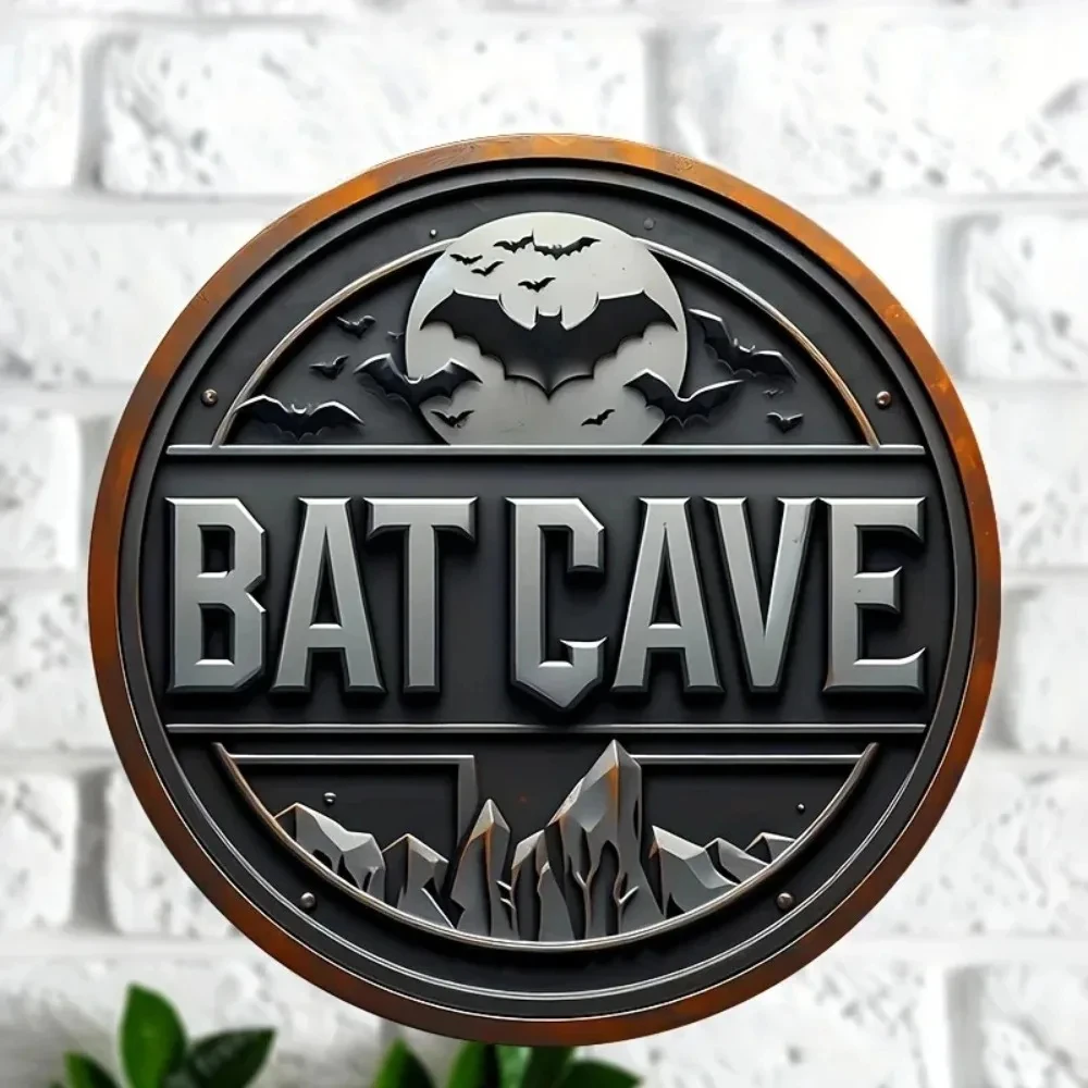 Vintage Batcave Metal Sign - 8inchx8inch |   Perfect for Outdoor Patios, Porches, Garages, Cafes, Bars, and Garden Decorations, This Unique Wall Art Sign.