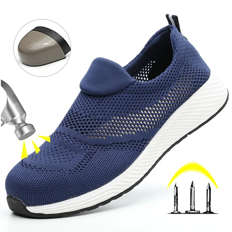 Summer Mesh Light Work Sneakers Steel Toe Protective Work Safety Shoes Men Women Breathable Construction Shoes Work Boots Men