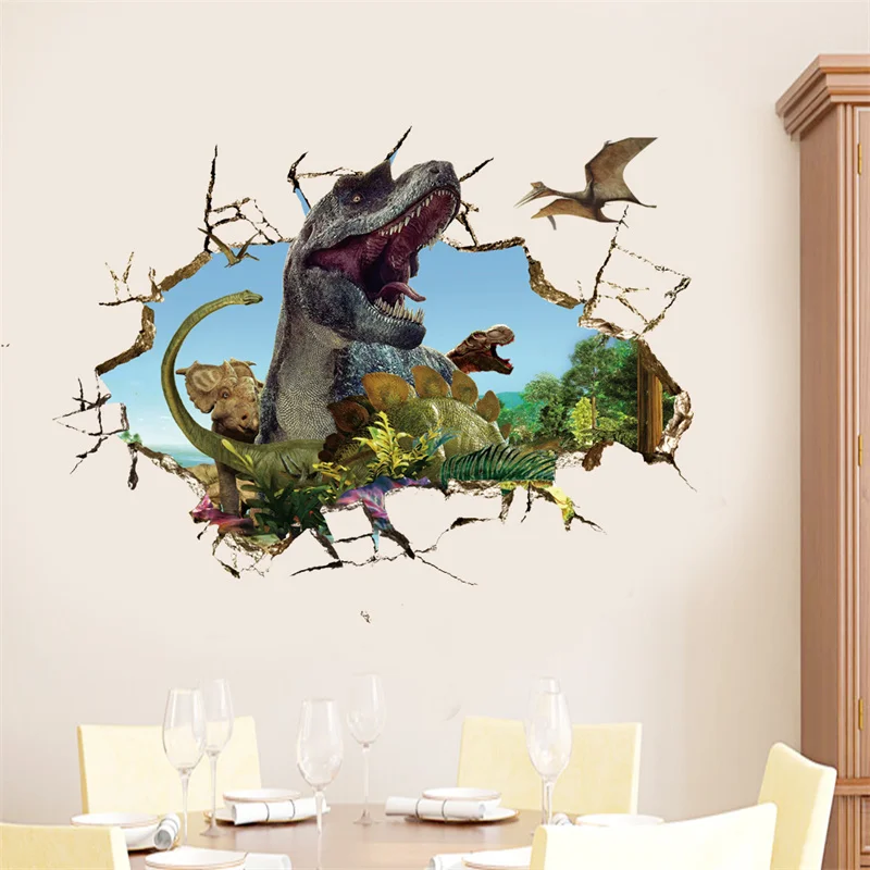 3D Dinosaur Broken Wall Sticker Living Room Bedroom Background Decoration  Movie Poster Wall Stickers For Kids Rooms