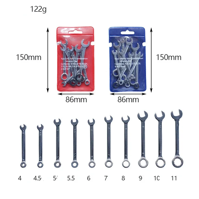 

10pcs Mini Spanner Wrenches Set Hand Tool Key Ring Spanner Explosion-proof Pocket British/Metric Type Wrenches