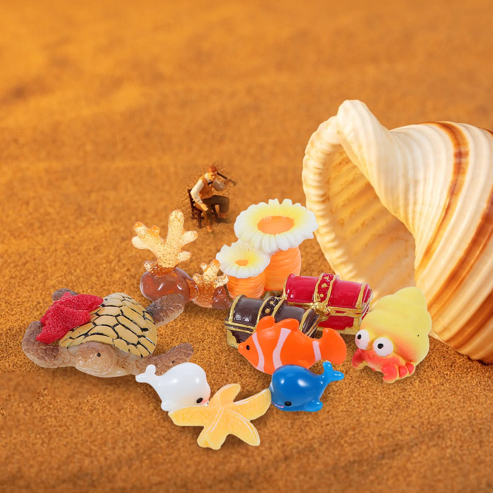 11 قطعة مصغرة الشاطئ الديكور الراتنج مقاوم للماء دائم لتقوم بها بنفسك مجموعة لدمية حديقة المشهد الصغير خزان الأسماك زخرفة المشهد #5