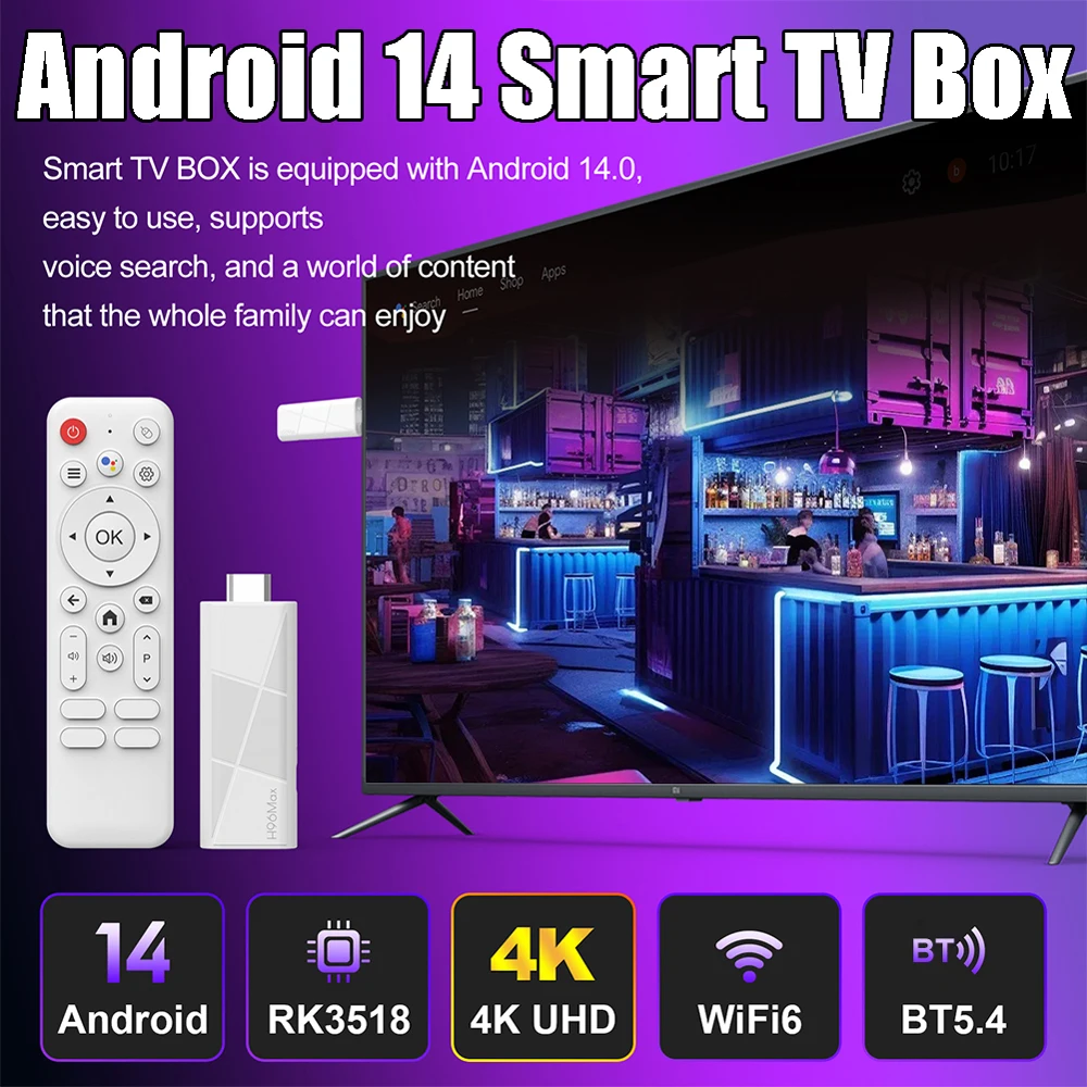H96 MAX RK3518 Mini TV Stick Wifi6 BT5.4 Android 14 Smart TV Box 4K HD مشغل الوسائط التحكم الصوتي