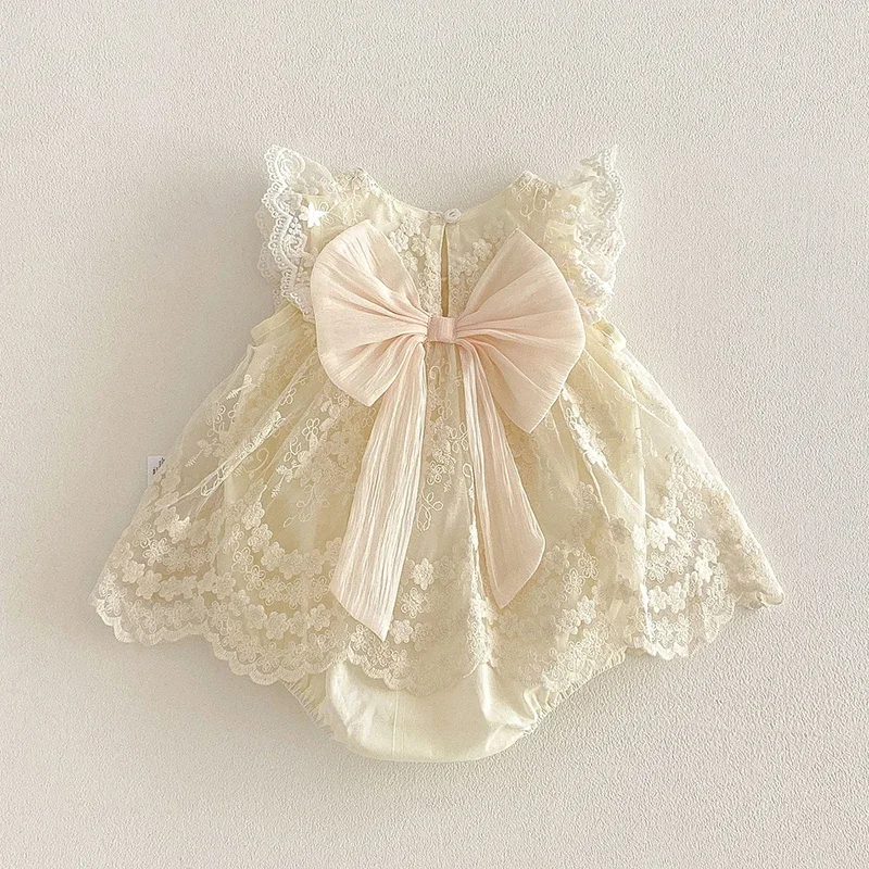 2026 New Summer Newborn Baby Girl Romper Sleeveless Cotton Mesh Splicing Toddler Baby Girls Jumpsuit 0-24M Children Clothes