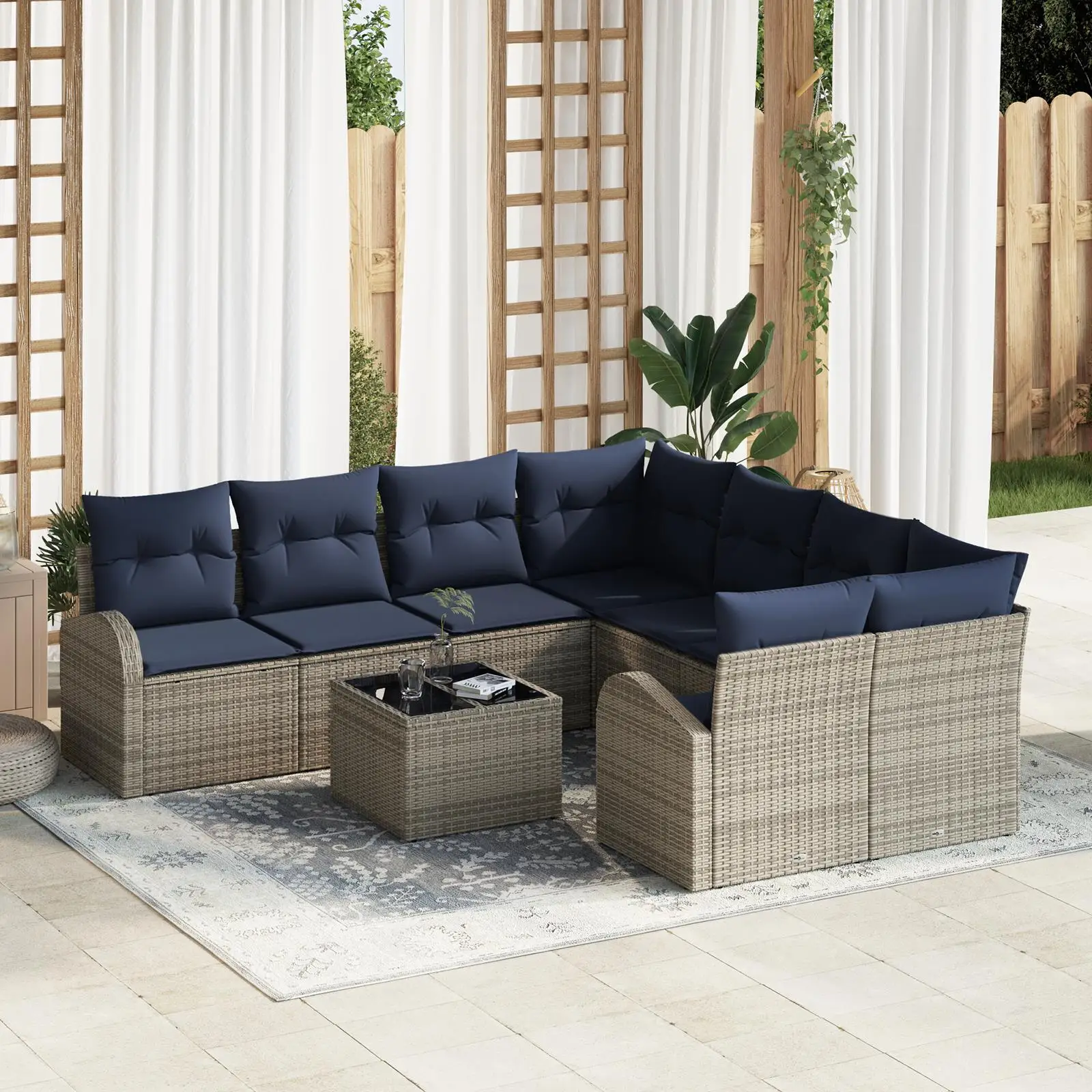 

9 Piece Outdoor Patio Sofa Set with Cushions Gray Rattan Furniture for Garden Backyard and Balcony