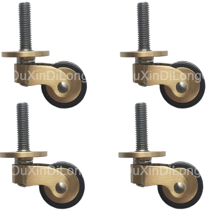 

4PCS 1Inch Brass Swivel Casters Thread Rod Wheels w Black Rubber Coated Castor for Furniture Table and Chairs CD149