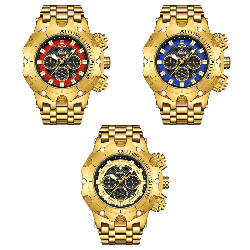 YaLaLuSi Men's Multifunctional Luxury Watch, Gold Strap with Atmospheric Dial, Fashionable and Practical Gift Box - Image 6