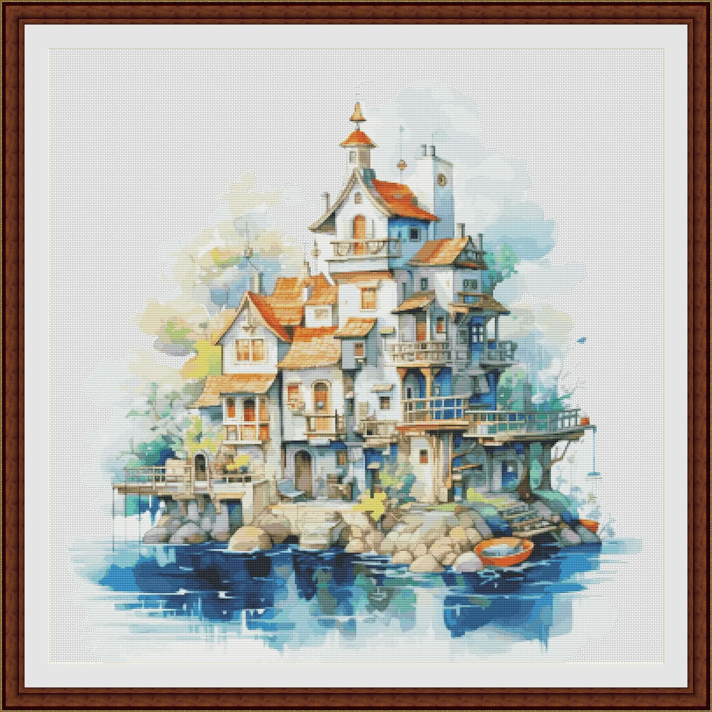 [ZZ6303-Water Island] Stamped Cross Stitch Kit 14CT 16CT Pre Printed Canvas Cotton Threads Embroidery Needlework Home Wall Decor