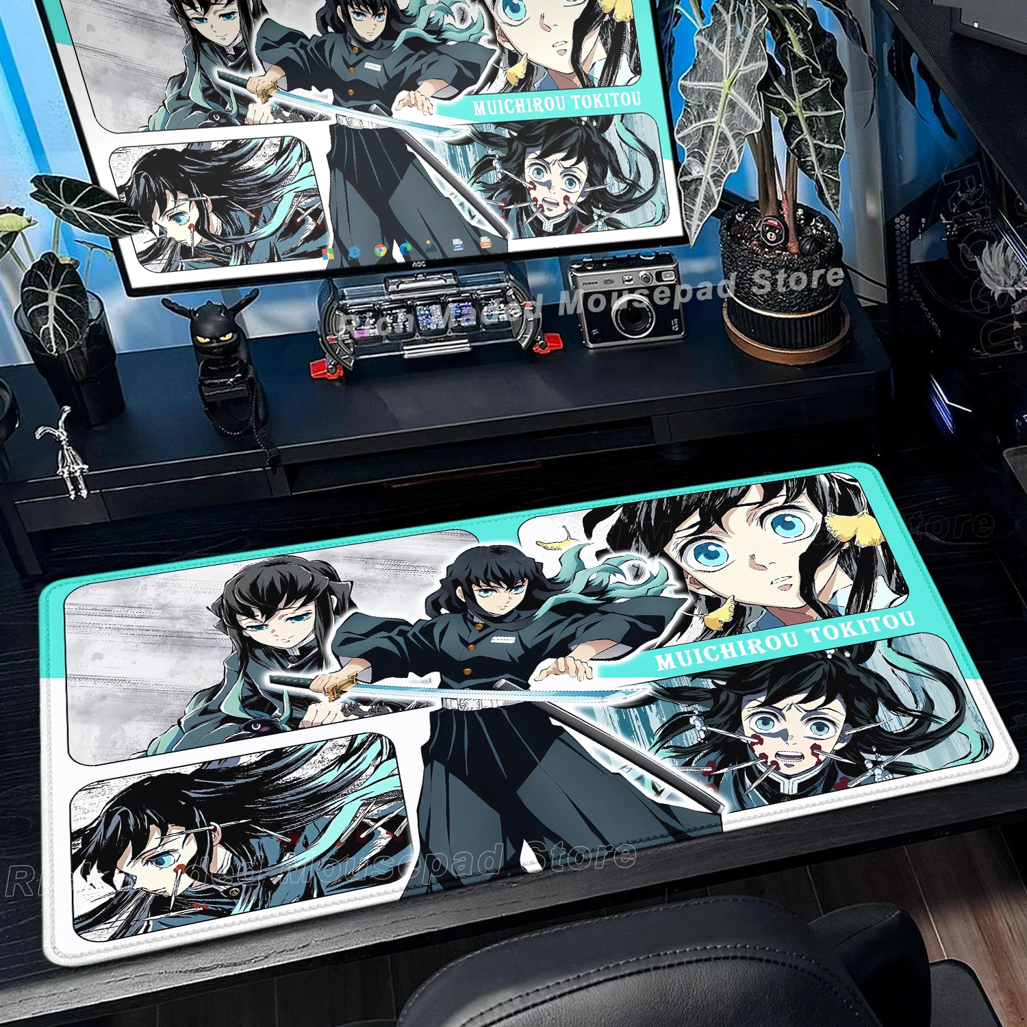 Muichiro Tokito Mousepad Anime Demon Slayer Alas Mouse Besar Alas Meja Laptop Kantor Alas Meja Keyboard Gamer 400×900 Aksesori PC