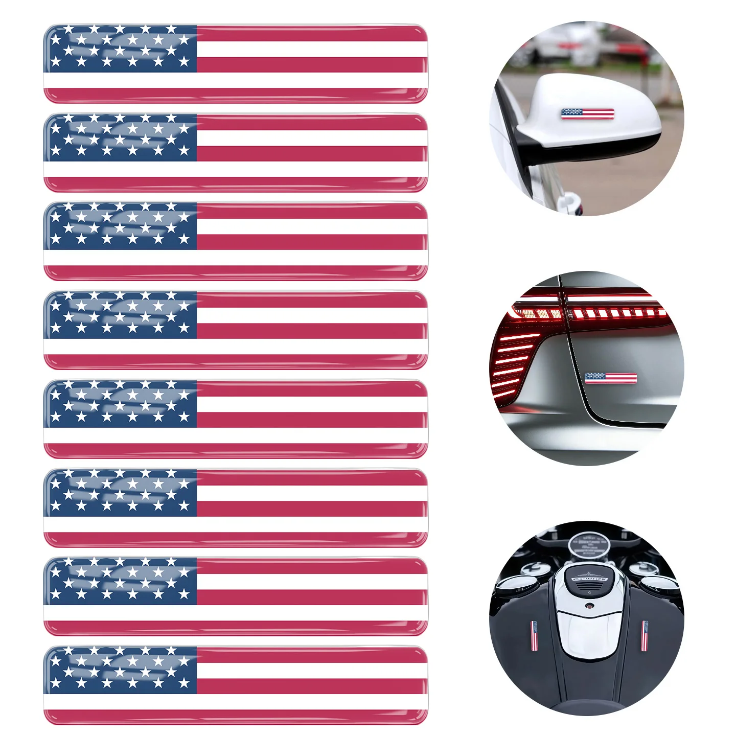 

8pcs US Flag 3D Epoxy Stickers Hide Scratches & Add Personality to Car Simple Strip Decals for Unique Vehicle Exteriors
