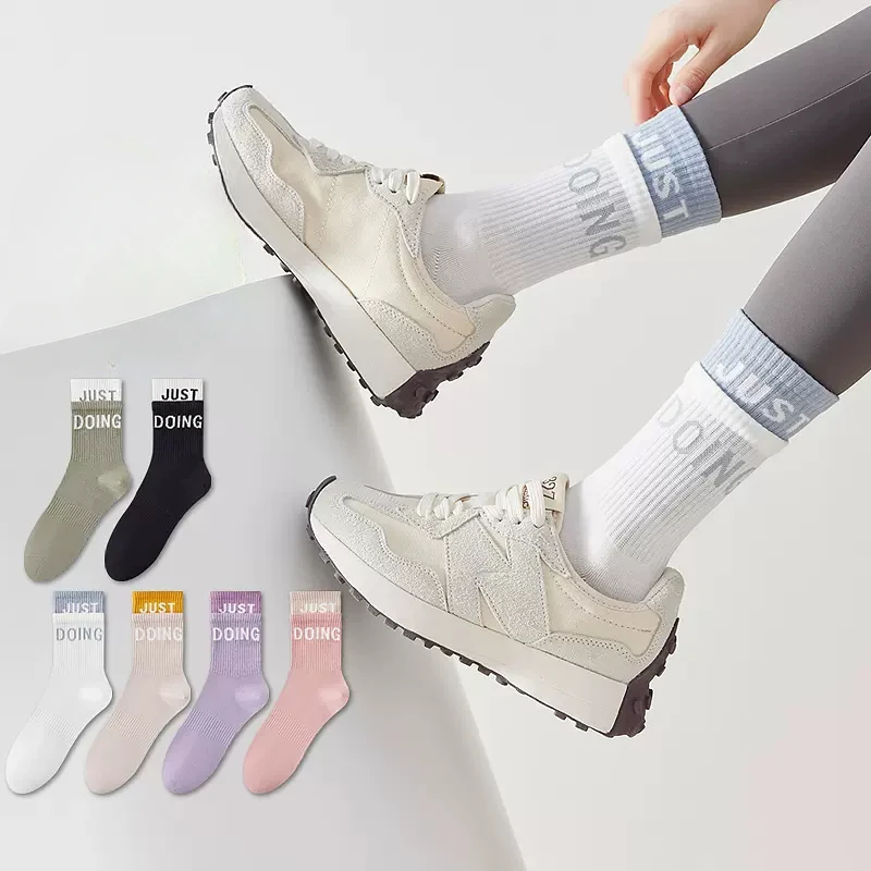 

Women Summer Yoga Socks Thin Cotton Sports Socks with Silicone Grip Mid-Calf Gym Socks Perfect with Sharkskin Tights