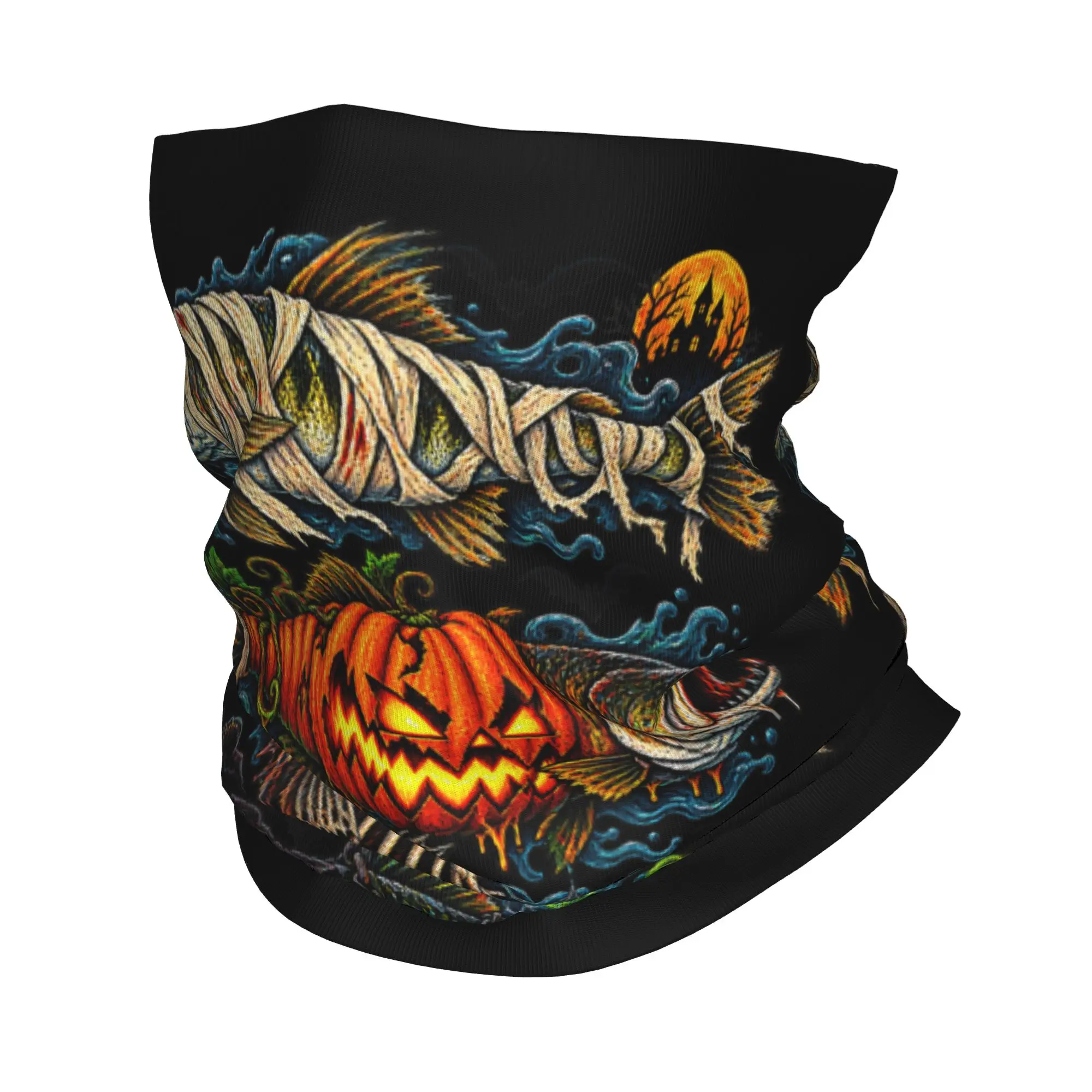 Halloween Trout Fish Ghost Pumpkin Bandana Neck Gaiter Balaclavas Wrap Scarf Print Skeleton Mummy Headband Outdoor Unisex Adult