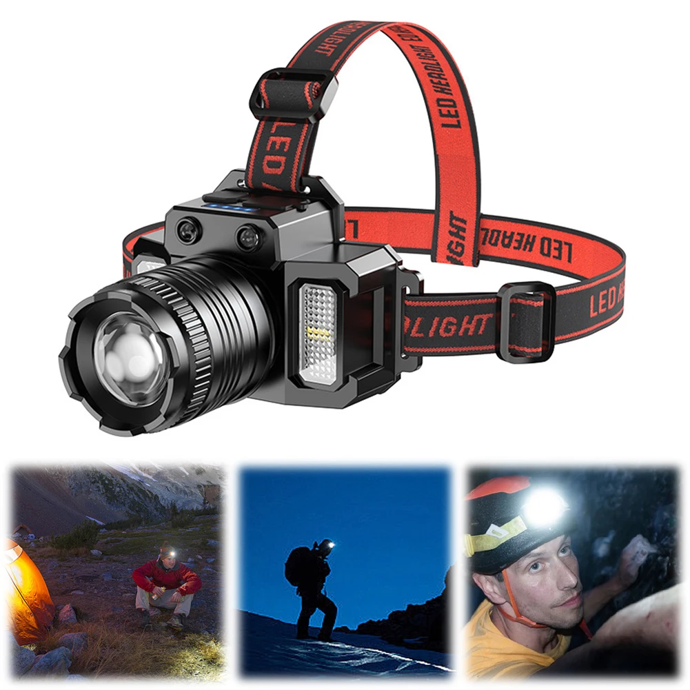 Rechargeable Headlamp Waterproof LED Head Lamp Motion Sensor Head Light 5 Mode for Outdoor Camping Running Hiking