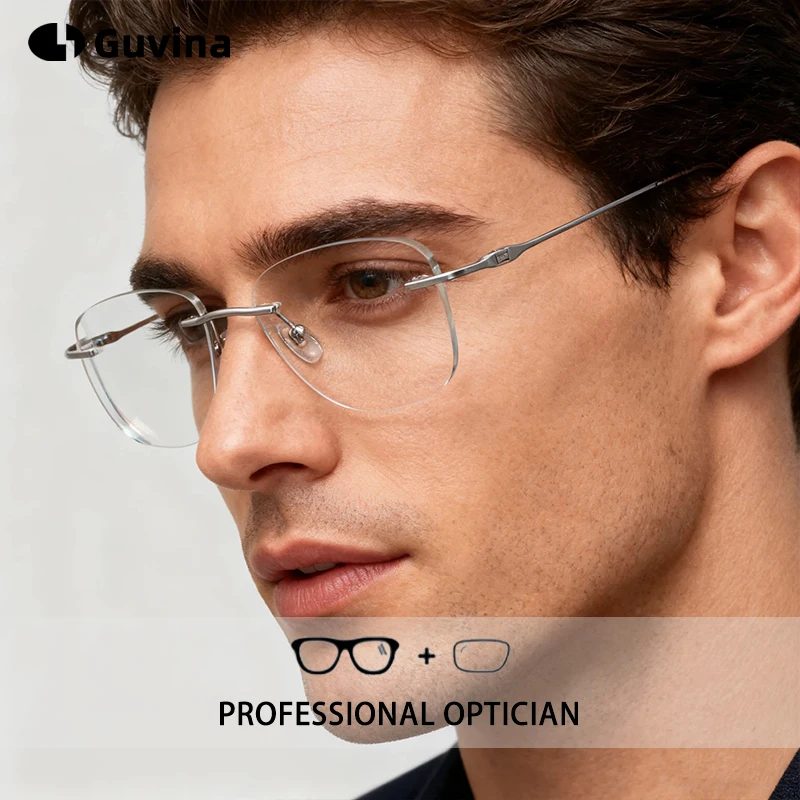 Pilot Rimless Glasses Men Pure Titanium Optical Eyewear Prescription Lenses Progressive HD Myopia Eyeglasses Scratch-Resistant