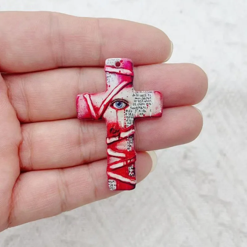 10pcs Halloween Acrylic Cross Ghost Earrings Necklace Accessories DIY Crafts Pendant image 5