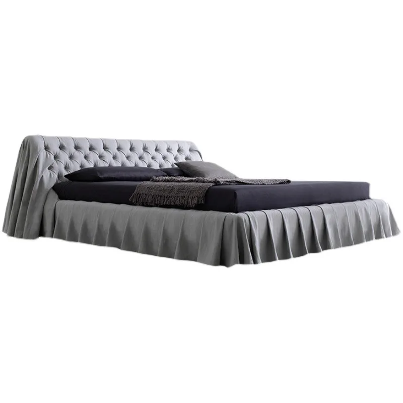 Italian full matte leather bed first layer cowhide buckle bed