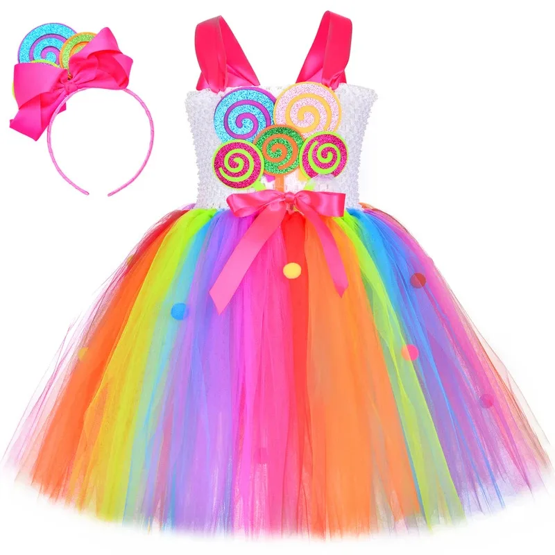 

Girls Lollipop Candy Tutu Dress Rainbow Girl Birthday Party Tulle Dress Carnival Halloween Costume for Kids Princess Dress Gown