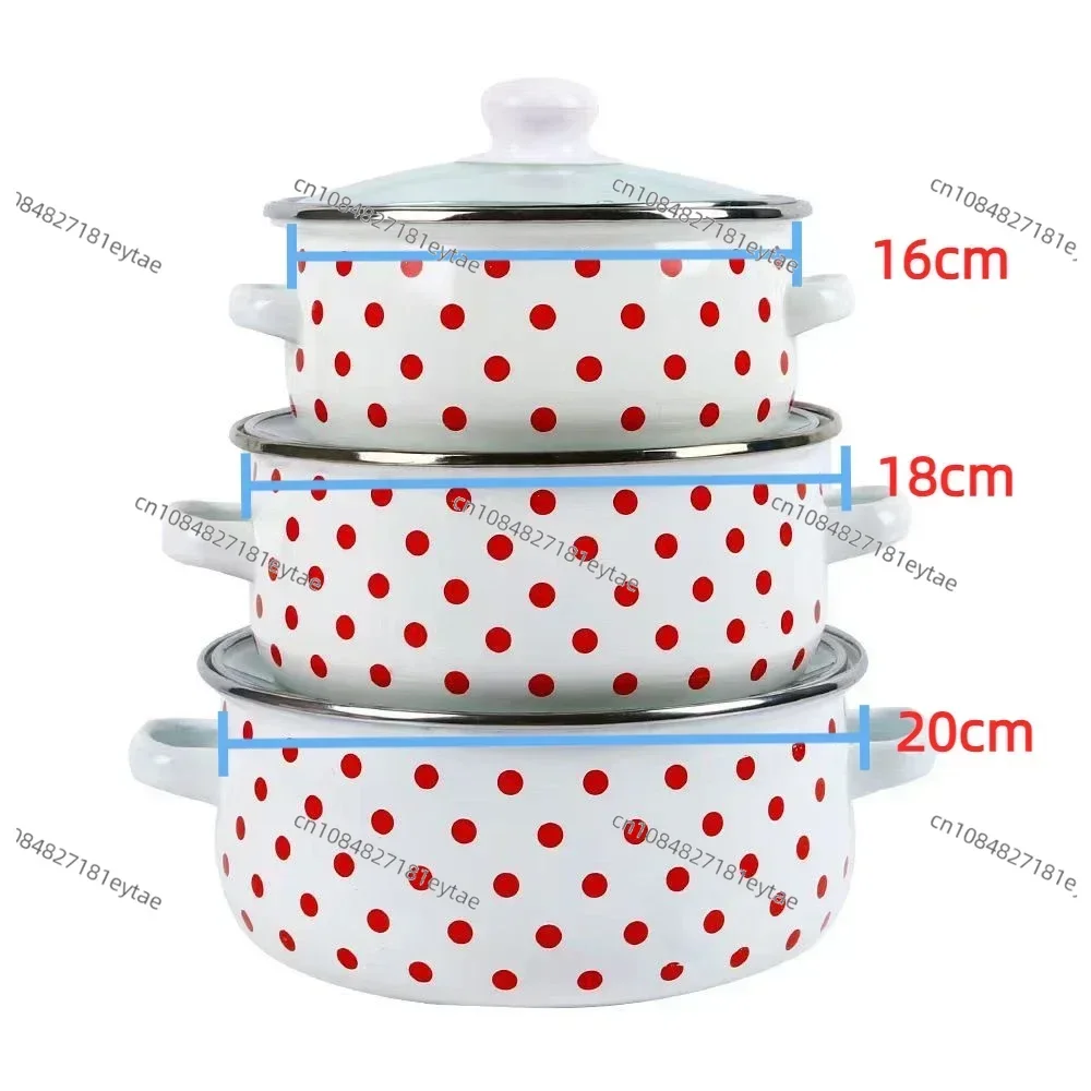Enamel Soup Pot Set for Cooking Noodles and Soup, Home Kitchen Utensils, Double Ear Enamel Stock Pot