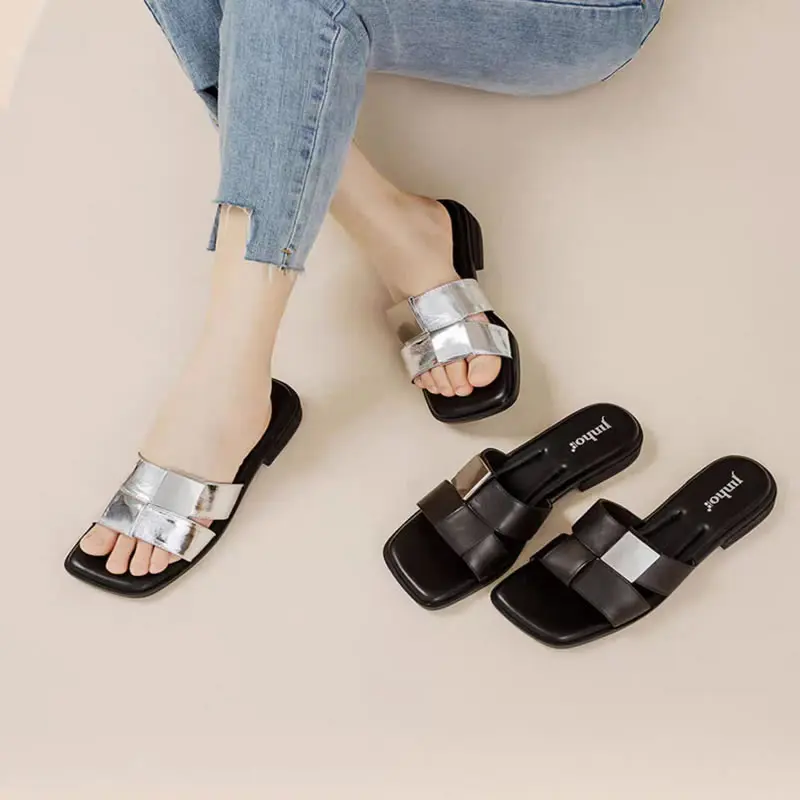 

Summer Roman Women Slippers New 2024 Fashion Open Toe Belt Buckle Flats Slides Shoes Ladies Outdoor Casual Beach Shoes Sandalias