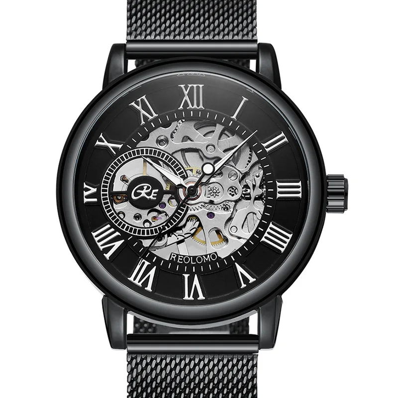 Mechanical Hand Wind Watch for Men Top Brand Luxury Fashion Skeleton Mesh Strap Wristwatch Male Clock Montre Homme Drop Shipping