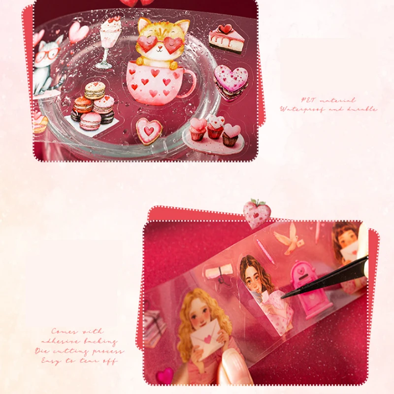 4 لفات - شريط قطع قوالب PET للممر الرومانسي، حيوانات، قلوب، إلخ، يستخدم في سجل القصاصات اليدوية، ومواد المحاسبة