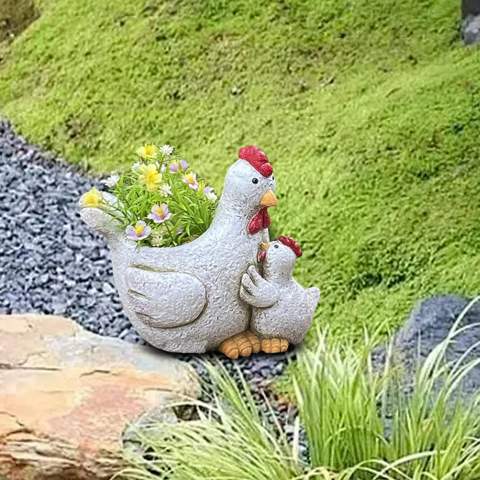 Animal Chicken Sculpture Plant Pot Resin Flower Holder for Indoor Outdoor Garden Decor Cute Vase for Dried Flowers Artificial