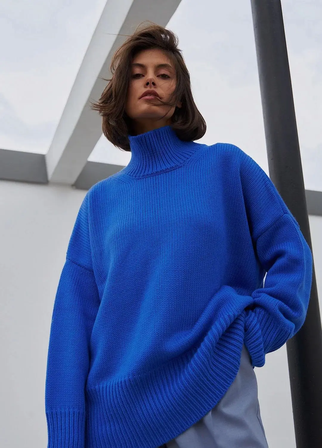 

Women's turtleneck temperament solid color sweater autumn and winter thickened warm pullover casual loose knitted sweater