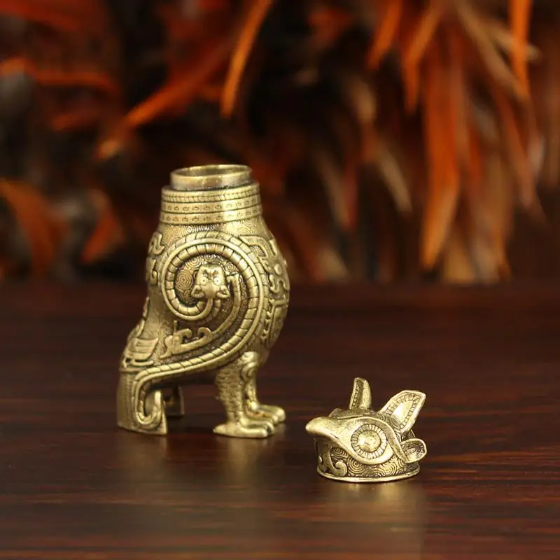 New Ancient Owl Zun Bronze Vessel Retro Style Metal Craft For Tea Table Entrance Decor Chinese Cultural Artifact Collectible