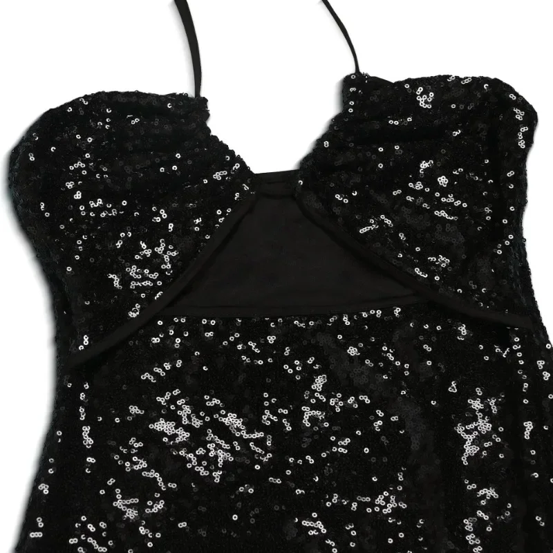 فستان KEXU مثير بدون أكمام مزين بالترتر وحفلات أعياد الميلاد المسائية مفرغ بدون ظهر فساتين طويلة ماكسي