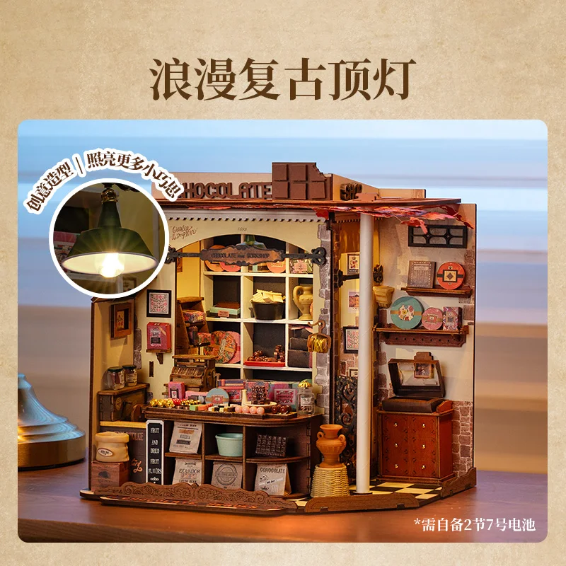 Neue Rolife handgemachte DIY Hütte Henry's Chocolate Shop Miniatur Szene Kunst Haus Montage Blöcke Kinder Überraschung Geburtstagsgeschenk