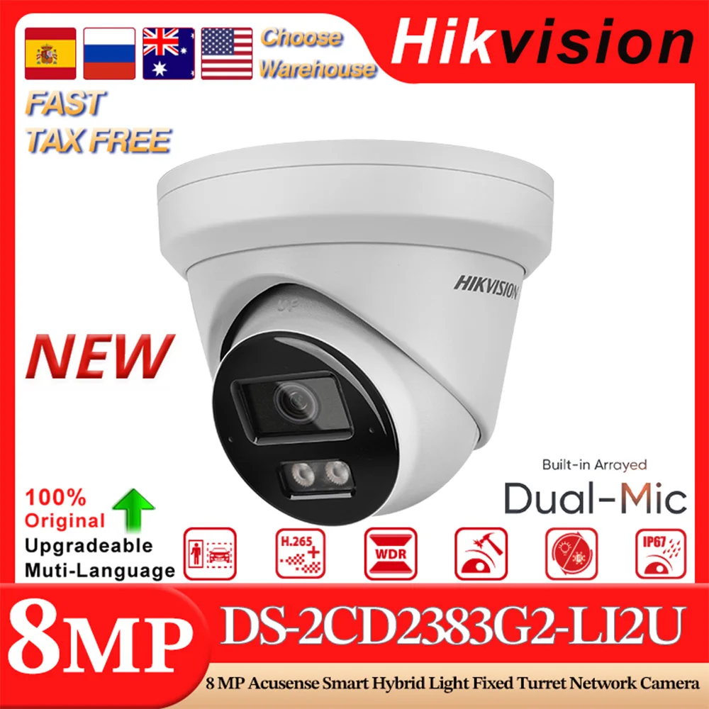 

Hikvision DS-2CD2383G2-LI2U 8MP Acusense Smart Hybrid Light Fixed Turret Network Camera Built-in Arrayed Dual-Mic IP67 H.265+