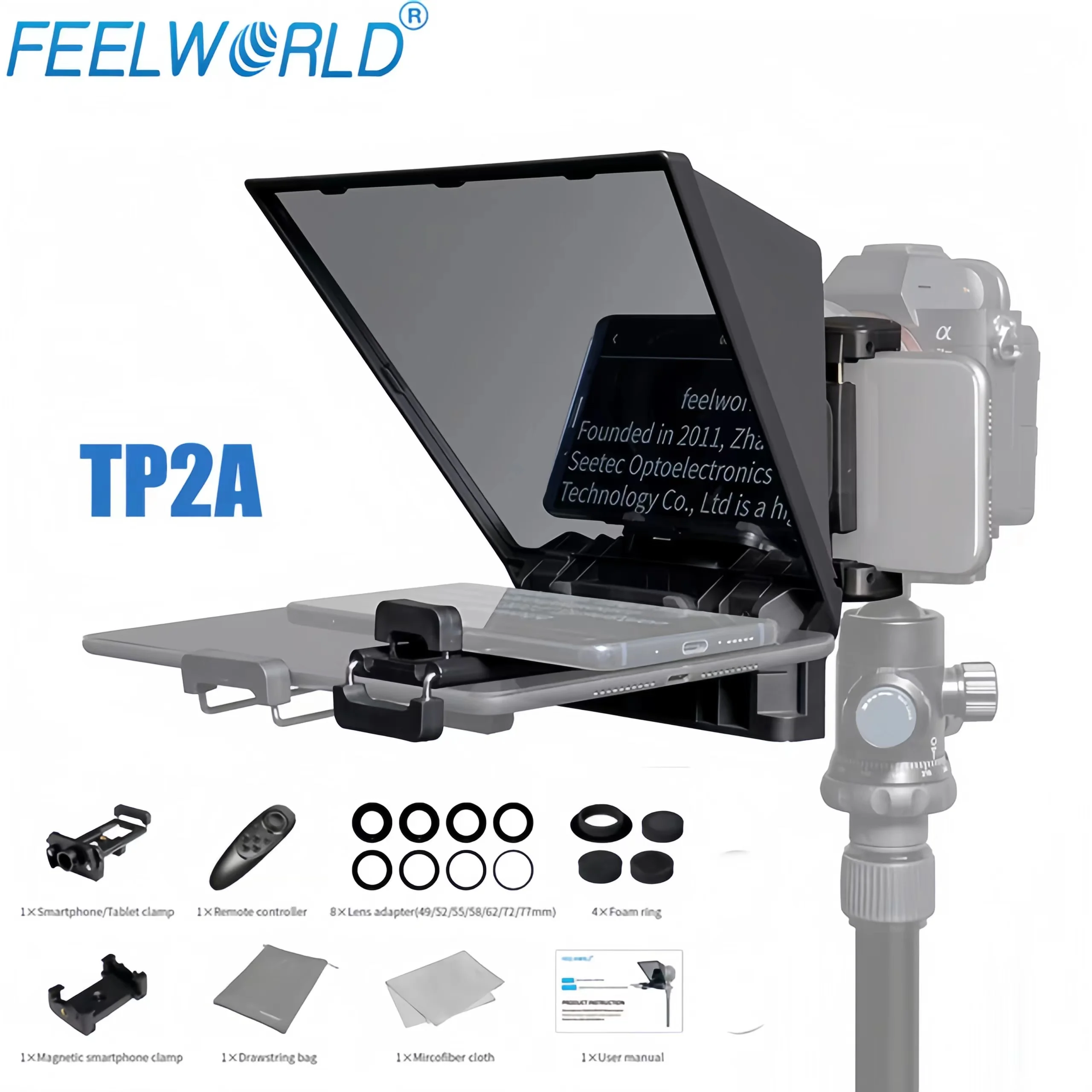 

FEELWORLD TP2A Mini Teleprompter 8 Inch Portable Supports Under 8" Smartphone Tablet Prompting Smartphone DSLR Camera Bluetooth