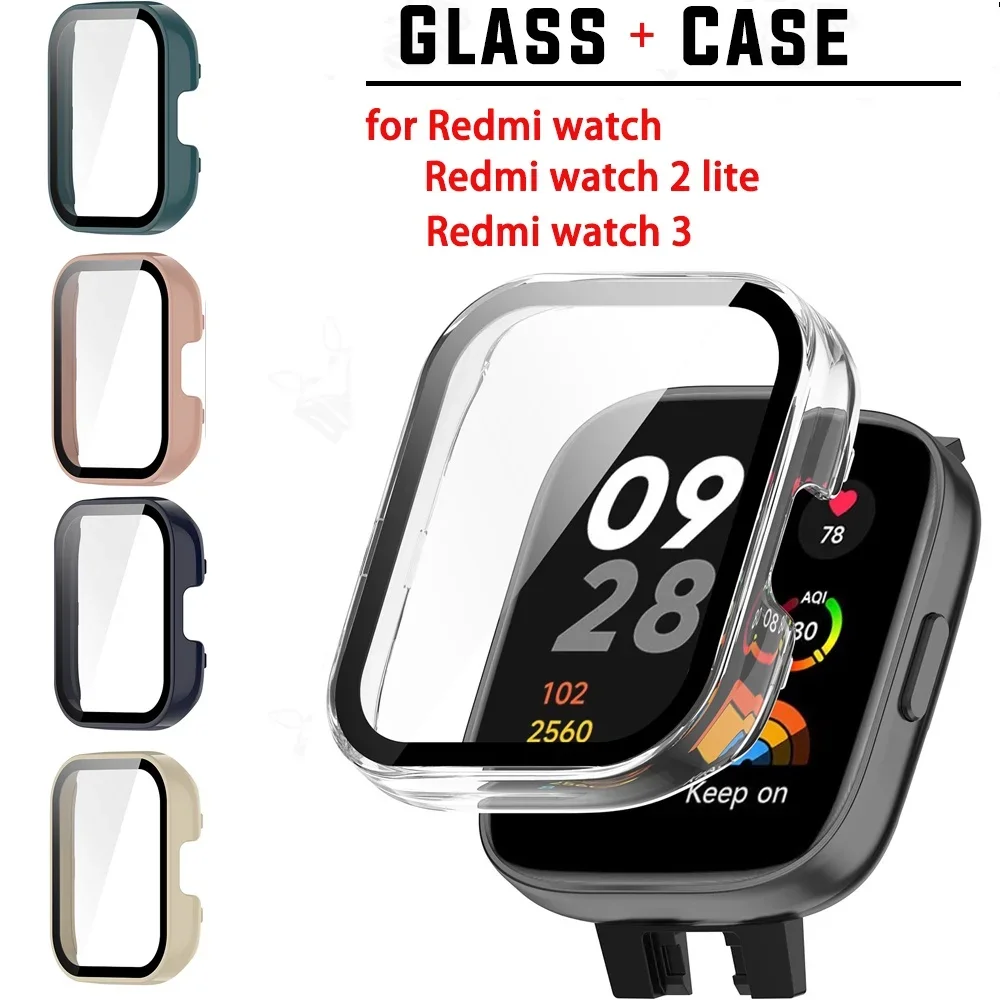 

Case+Screen Protector For Mi Watch Redmi Watch 2 3 Lite Hard PC Frame Bumper Cover Case + HD Slim Tempered Glass Anti-scratch