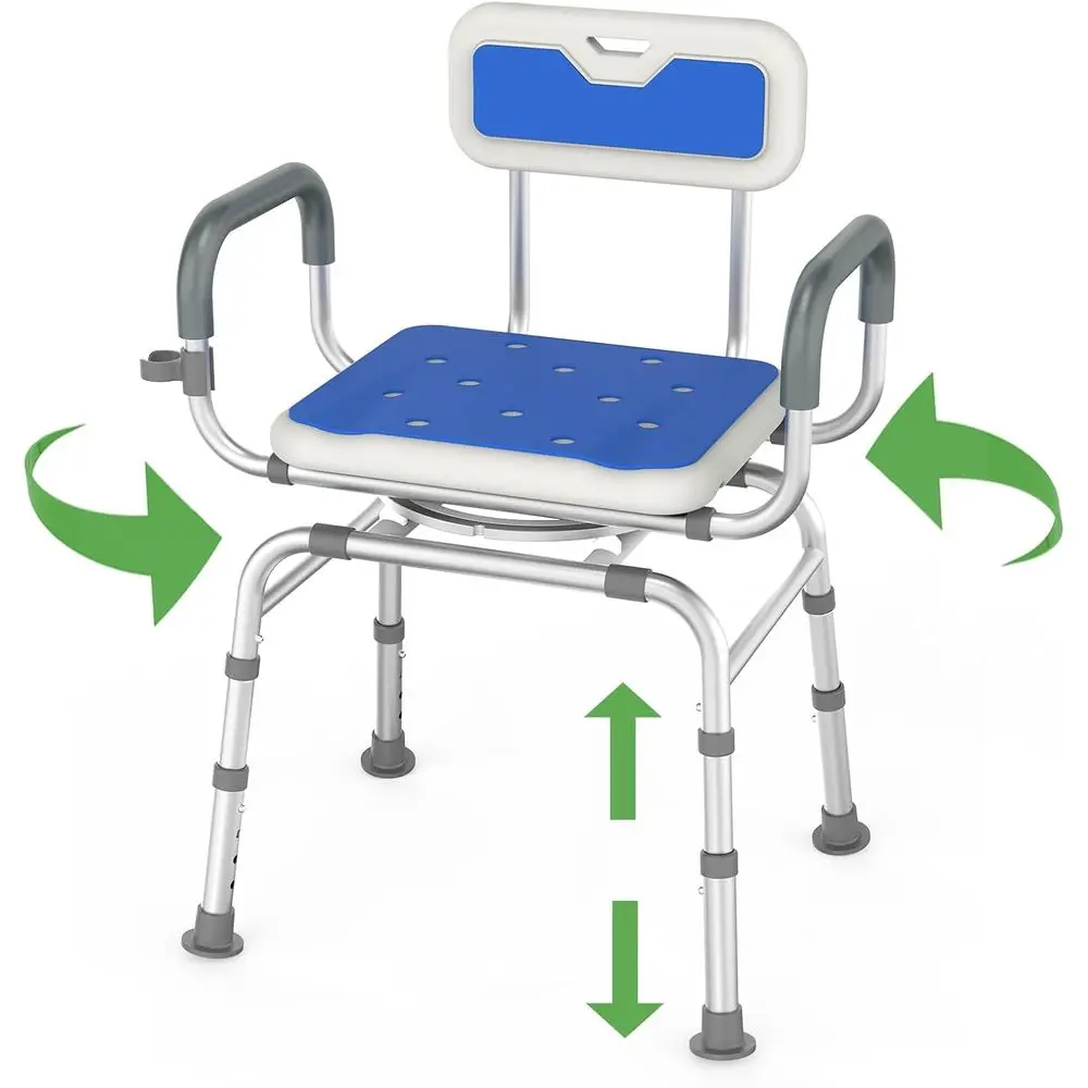

Portable 360° Swivel Shower Seat with Padded Armrests, Backrest, and Height Adjustment, Supports Up to 400lbs