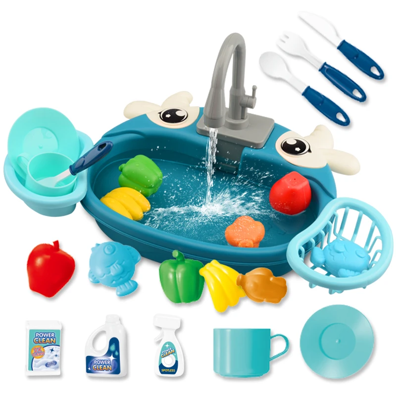 

Play House Cartoon Simulation Kitchen Dishwashing Table Electric Faucet Cycle Out Water Parent-child Interaction Educational Toy